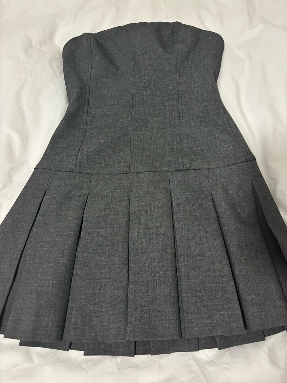 Wilfred Charcoal Strapless Pleated Mini Dress